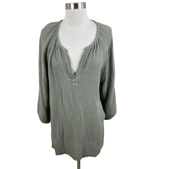 Michael Stars NEW Olive Zia Double Gauze V Neck Relaxed Tunic M Coastal - Picture 1 of 4